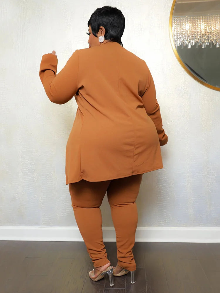 Wmstar Plus Size Two Piece Outfits Women Matching Suit Solid Top Leggings Pants Sets Casual Fall Winter