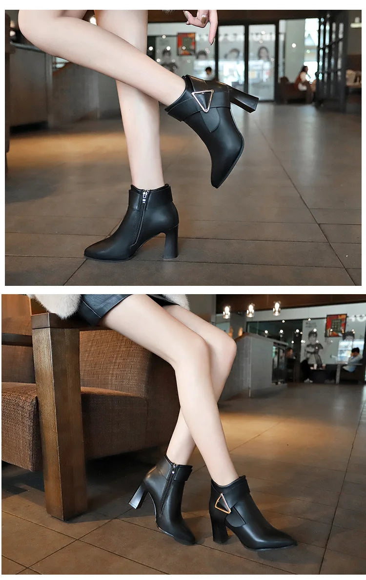 Women's Sexy Heels 2024 Autumn Winter Platform Buckle Pointed Ankle Boots Fashion High Quality Designer Women's Boot Botas Mujer