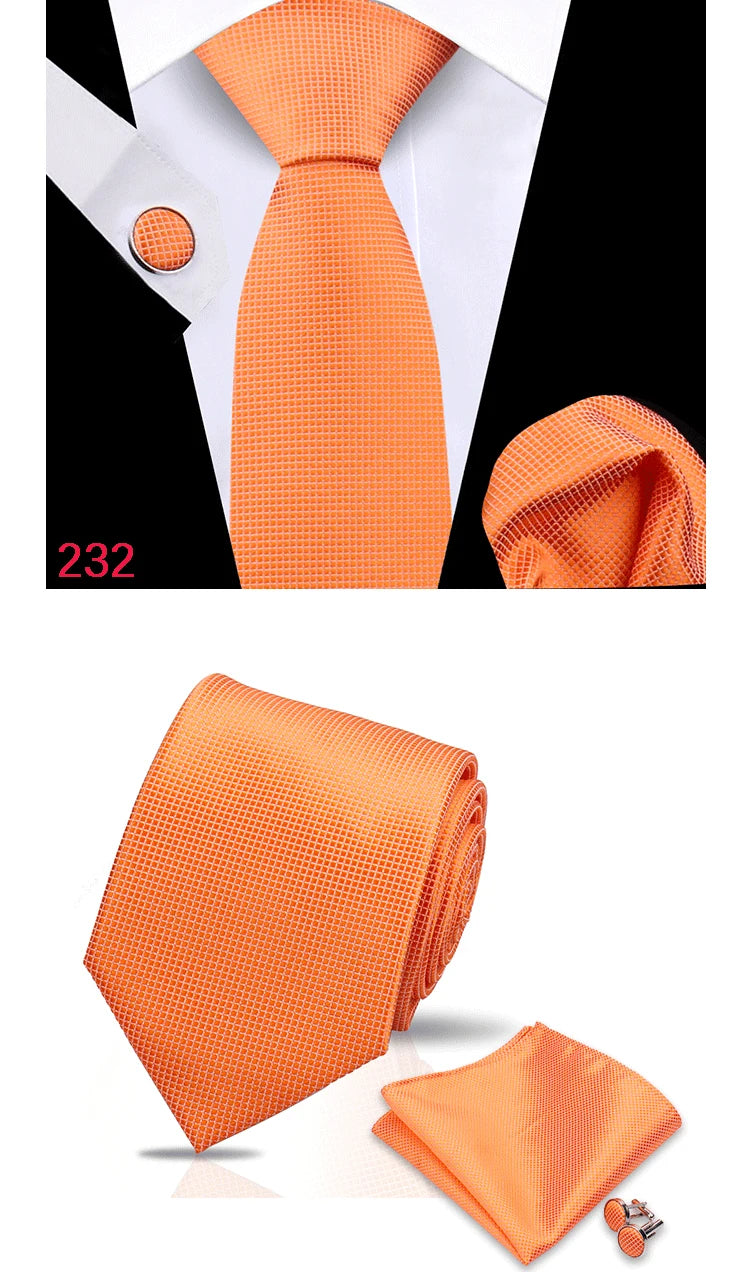 Luxury Plaid Tie For Mens Necktie Handkerchief Pocket Square Cufflinks Set Jacquard Woven Ties Wedding Business Accessories