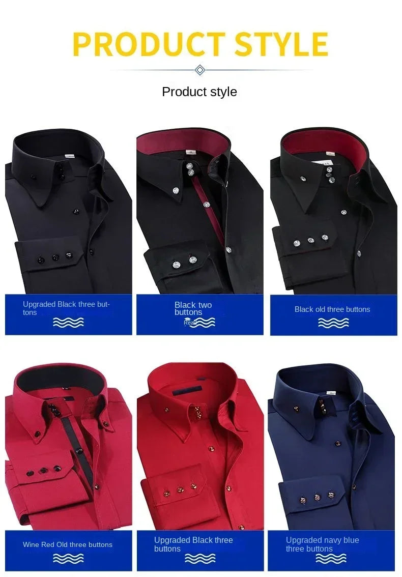 Men's Dress Shirt Autumn Spring Long Sleeve Business Blue Casual Shirts Female Coat Slim-fit Non-ironing Solid Color Black