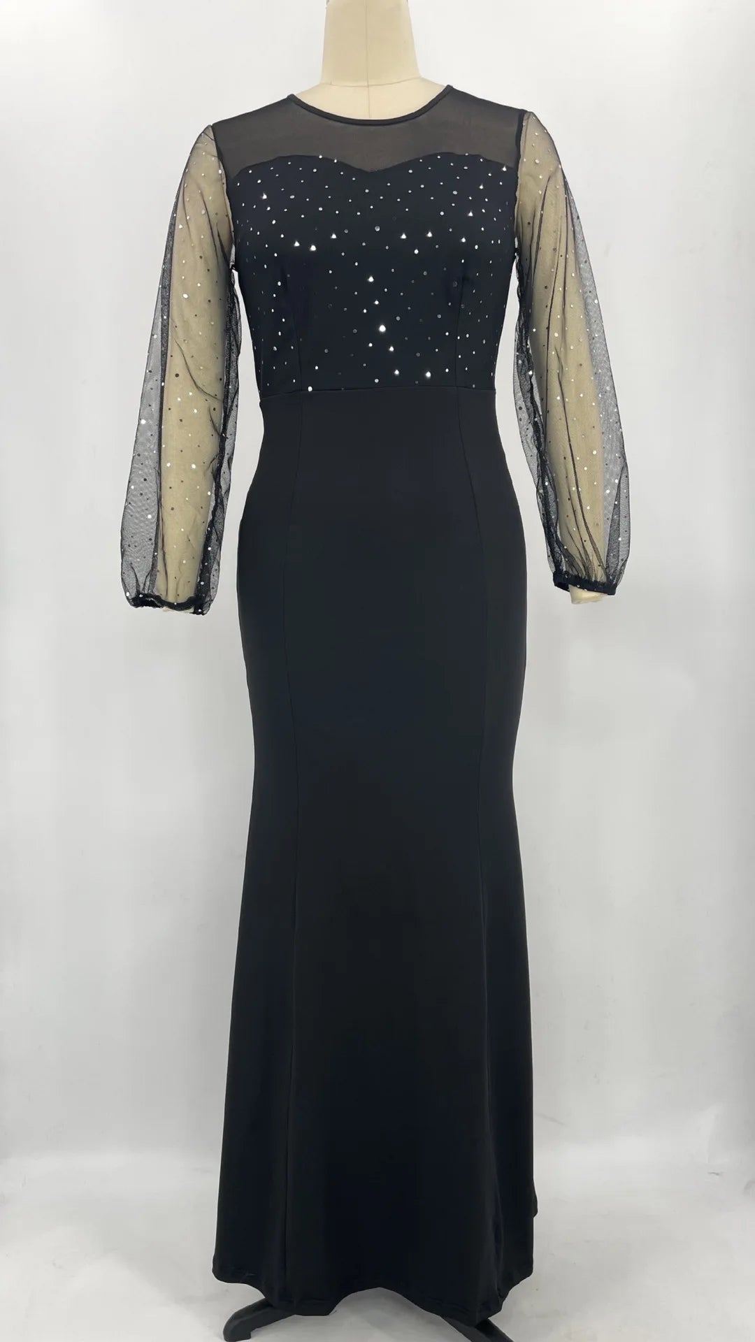 Mesh Patchwork Dress Womens Fashion Round Neck Long Sleeve Slim Elegant Dress Women