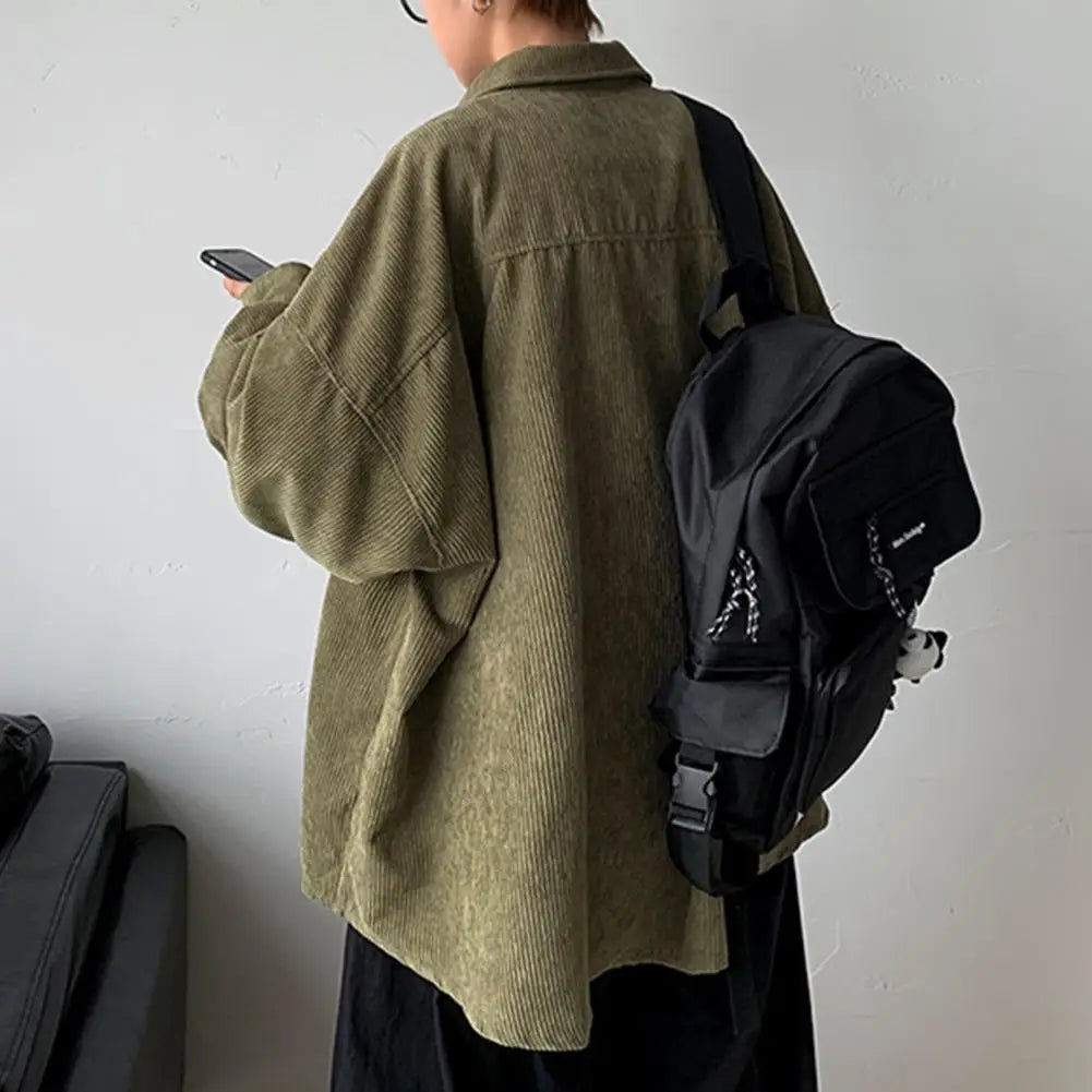 Spring Shirt Single-breasted Placket Casual Warm Corduroy Patch Pocket Men Tops Men Tops for Work