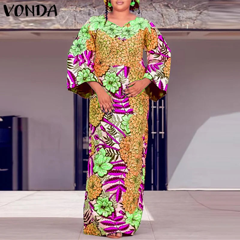VONDA Bohemian Maxi Dress 2024 Elegant Floral Print Sundress Women Long Sleeve Casual Vestidos Holiday Casual Robe Oversized