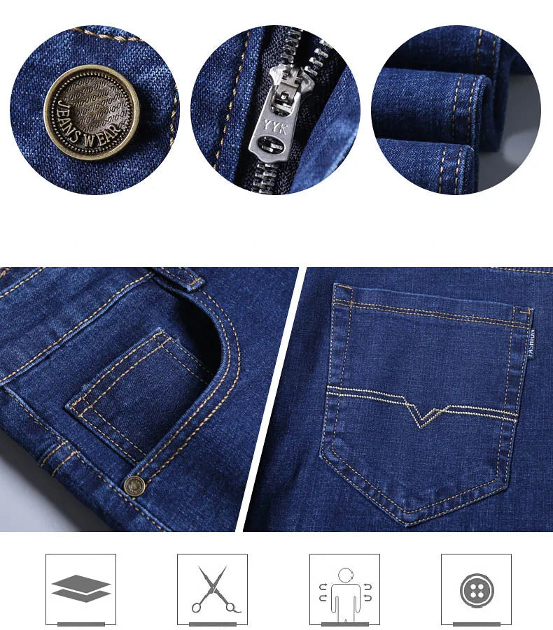 2024 New Stretch Slim Fit Pants Comfortable Soft Business Denim Trousers Male Brand Clothing Men Fashion Straight Jeans 28-40