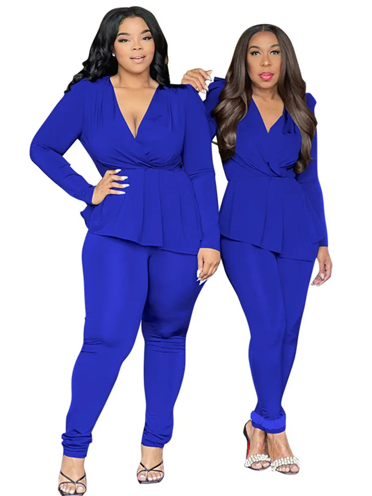 Wmstar Plus Size Two Piece Set Women Clothing Pants Sets Top Leggings Matching Office Lady Fall Clothes
