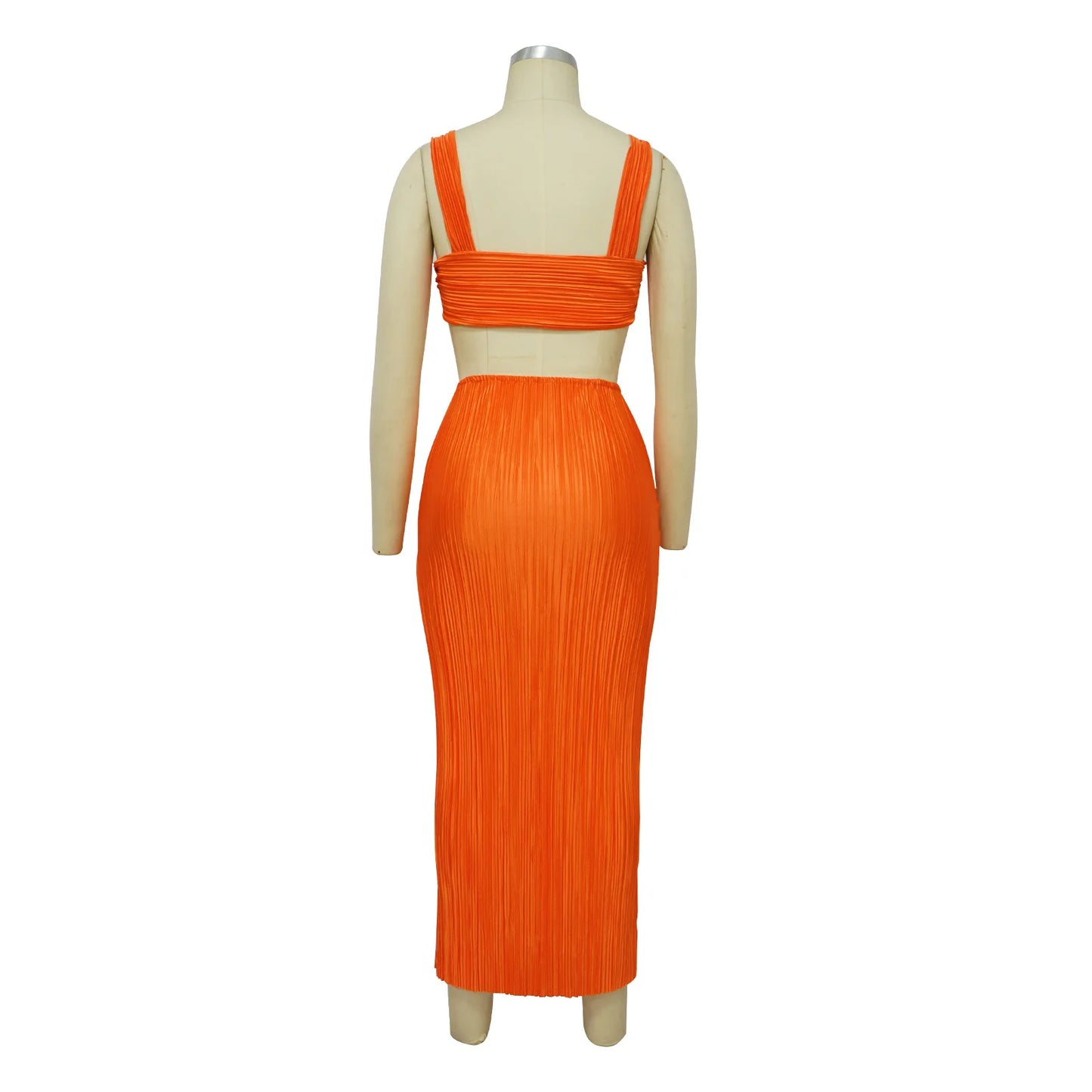 Summer Dresses for Women Two Pieces Set Sexy Backless Halter Top and High Waist Side Slit Pleated Skirt Matching Lady Streetwear