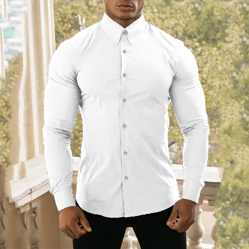 Spring Autumn New Fashion Long Sleeve Shirt Mens Super Slim Fit Luxury Classic Turn-down Single Breasted Business Dress Shirt