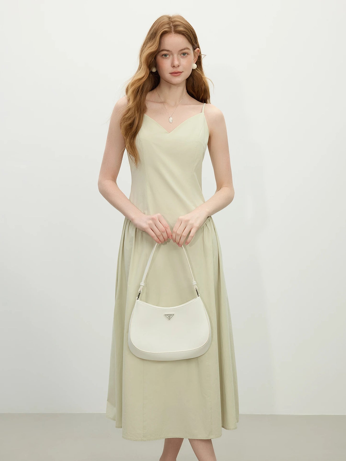 FSLE【4 Colors】Women Spring Strappy Dress 100% Cotton Temperament Simple A-LINE Dresses 2025 Spring White Dress 25FS11073