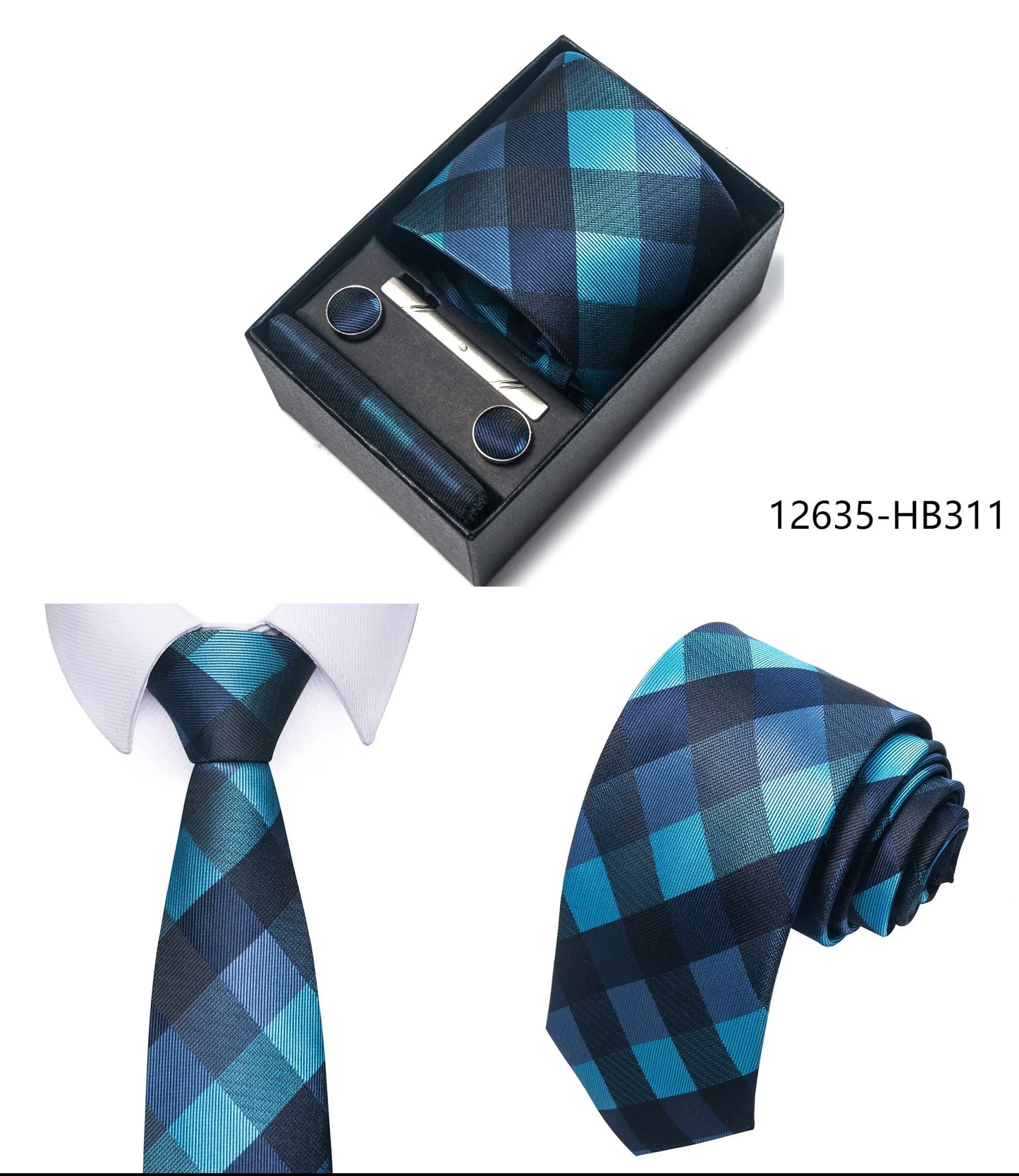 Luxury Brand 8 cm Tie Handkerchief Cufflink Clip Set For Men Wedding Gravata Suit Accessories Holiday Gift Box