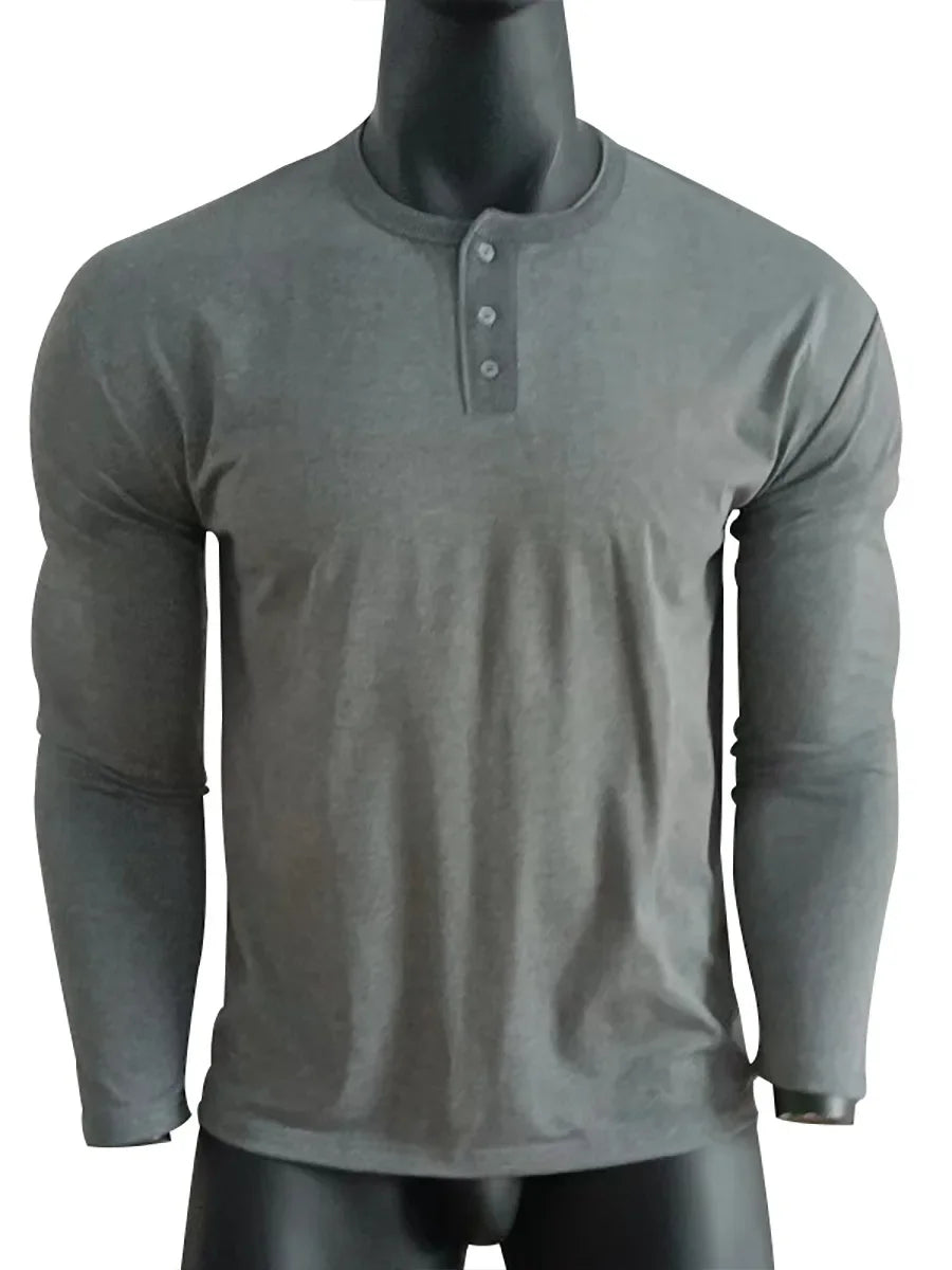 Cross-border Spring and Autumn Clothing European and American Men's T-Shirt Long-sleeved Men's Base Henry Shirt