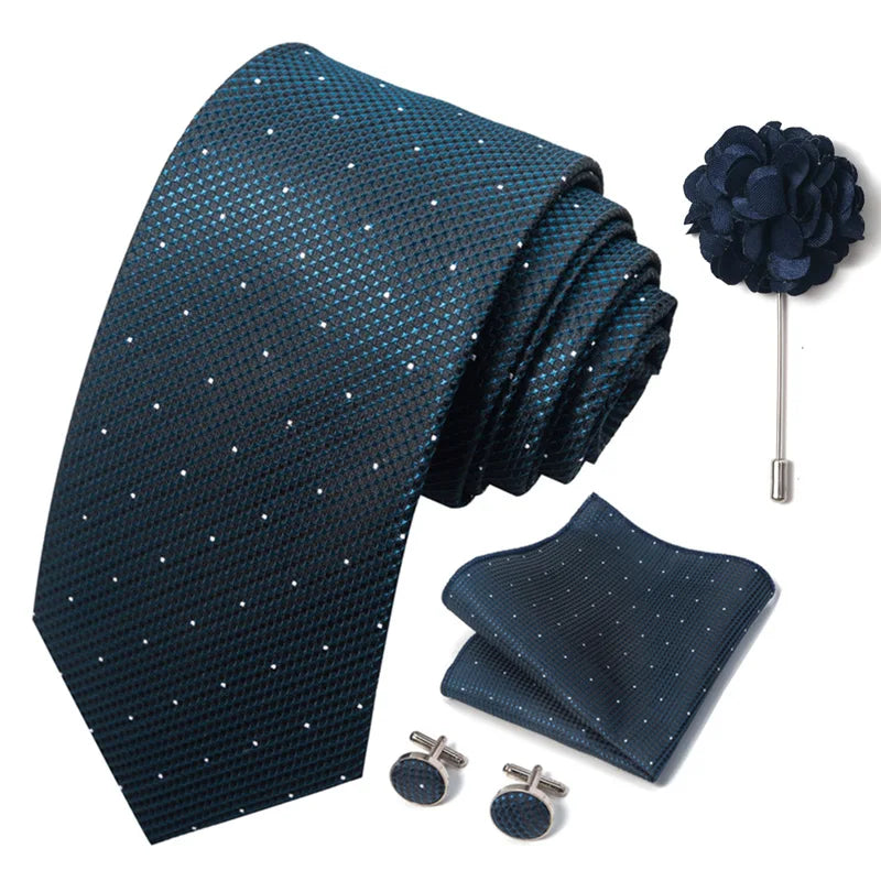 Luxury Mens Ties Floral Black Gold Ties Paisley NeckTie Pocket Square Cufflinks Brooch Set Men's Wedding Party Tie