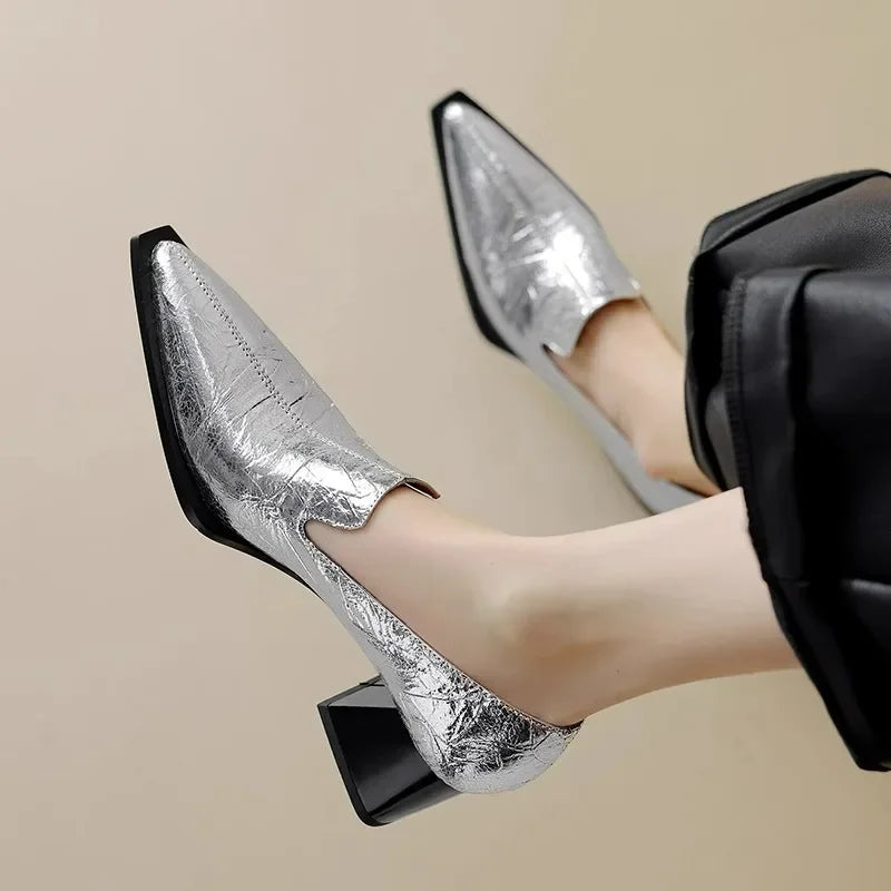 2025 Sapatos Femininas Women Light Weight European Stylish Elegant Black Square Heel Shoes Lady Casual Office Party Shoes