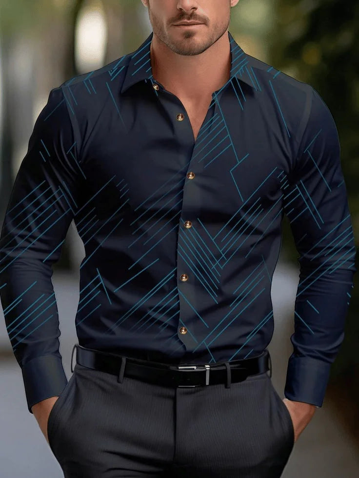 Men's shirt regular lapel shirt men's 3d printing triangle geometric printing casual street long sleeve fashion printed shirt