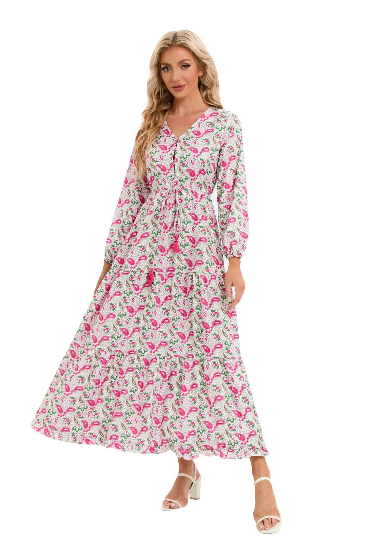 Elegant Women's Flower Long Dresses 2024 Spring New Bohemian Printed Dress Abıye Kadın Abiye Платье Robe Ete Femme Vestidos