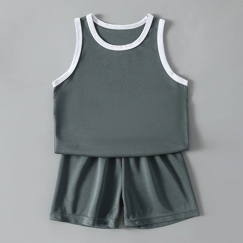 2/4Pcs Summer Children's Quick-drying Sports Suit Boys Casual Ball Sleeveless T-shirt Girls Joker Mixed Color Combination Shorts