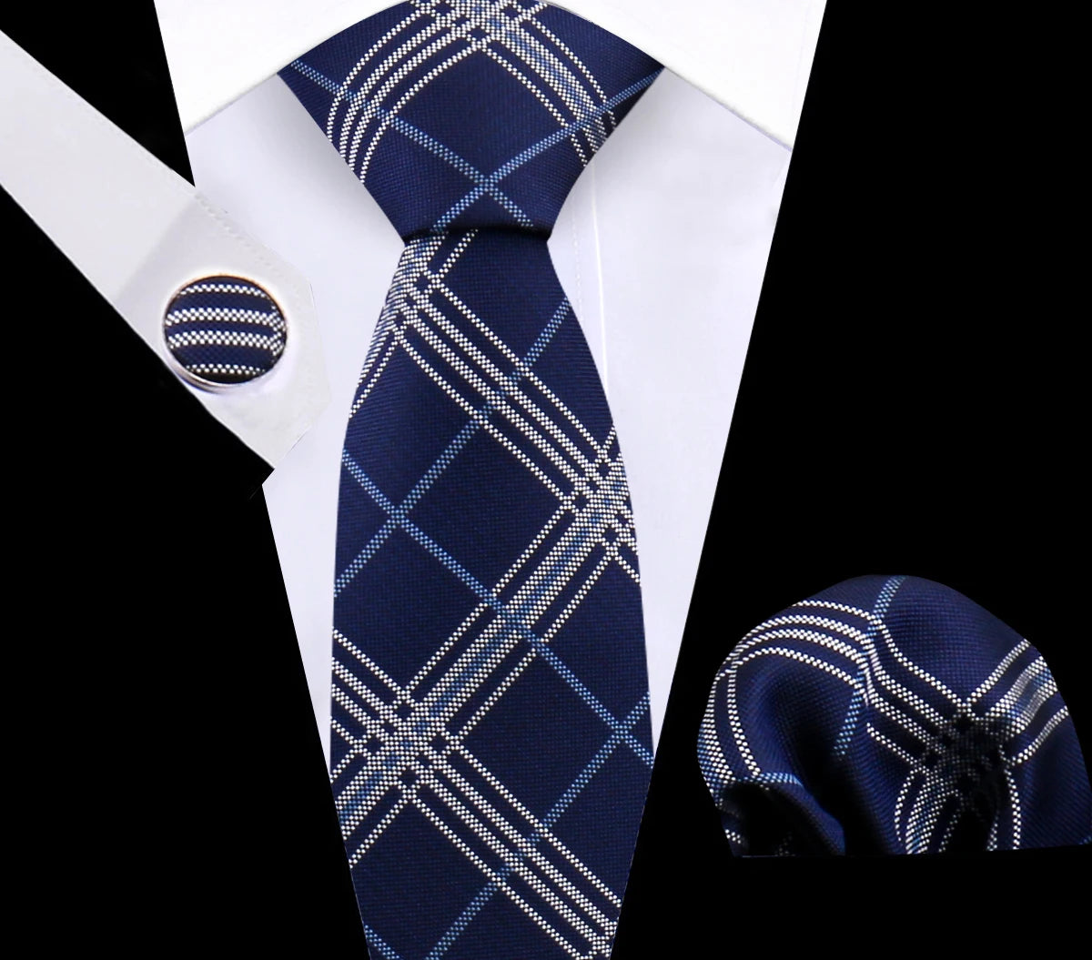 Luxury Plaid Tie For Mens Necktie Handkerchief Pocket Square Cufflinks Set Jacquard Woven Ties Wedding Business Accessories