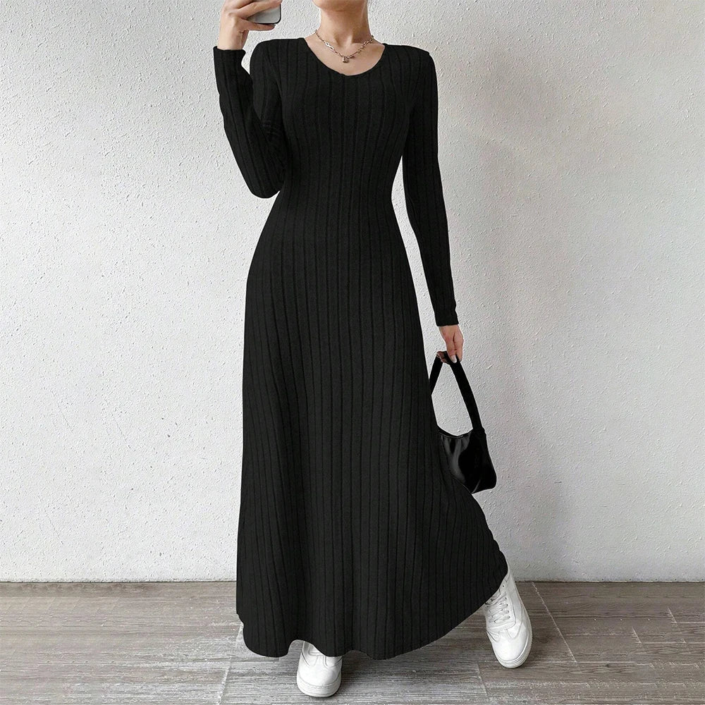 Mia Muse Women's Dresses All Season Office Lady Ventilate Solid Color Waist In Design Long Sleeve MIDI Lettuce Trim Suitable f