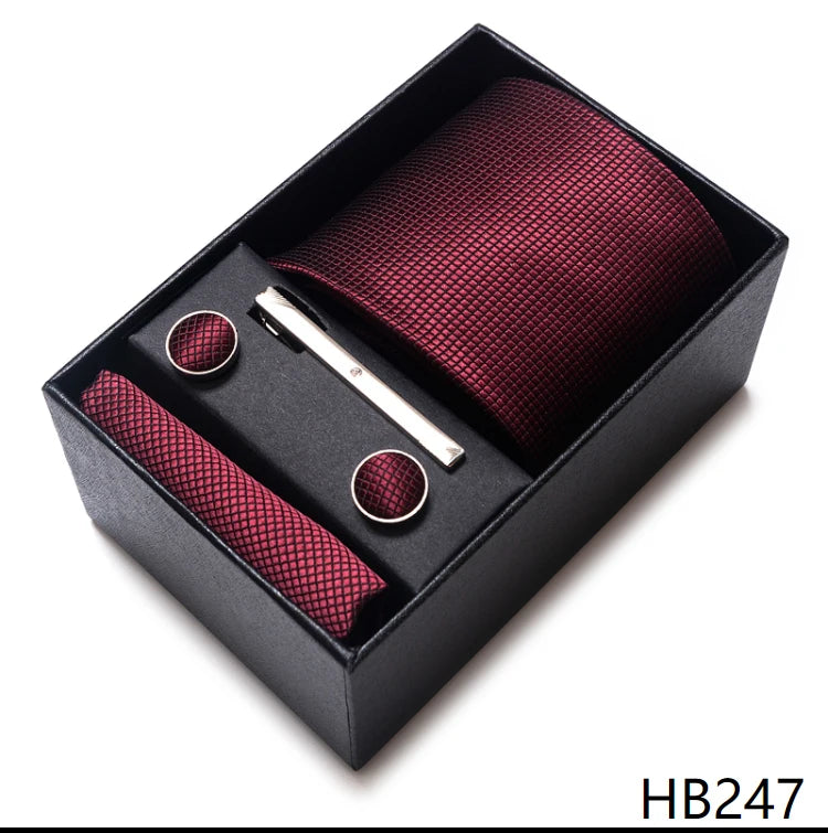 Tie Handkerchief Cufflink Set For Men Necktie Holiday Gift Box Blue Gold Suit Accessories Slim Wedding Gravatas