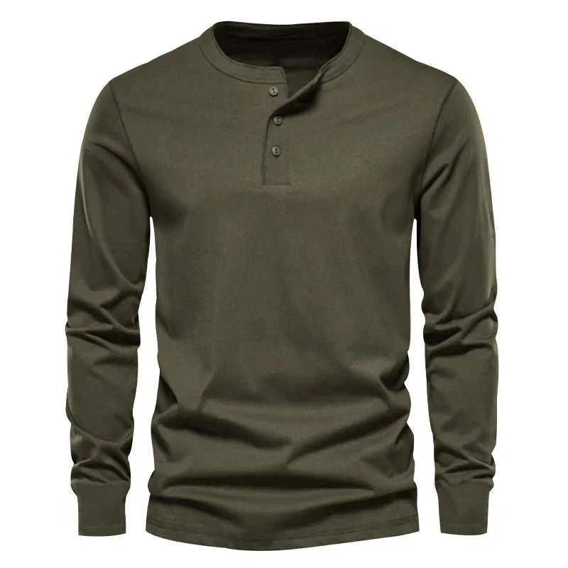 Cross-border Spring and Autumn Clothing European and American Men's T-Shirt Long-sleeved Men's Base Henry Shirt