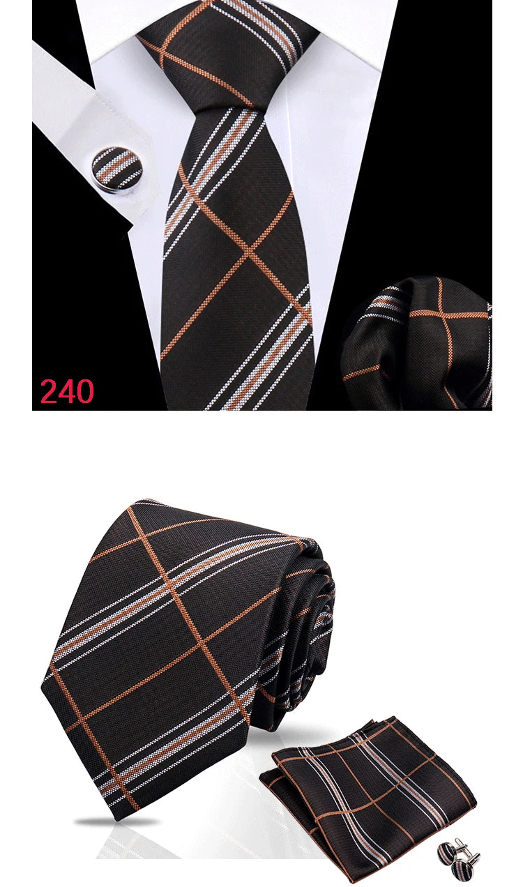Luxury Plaid Tie For Mens Necktie Handkerchief Pocket Square Cufflinks Set Jacquard Woven Ties Wedding Business Accessories