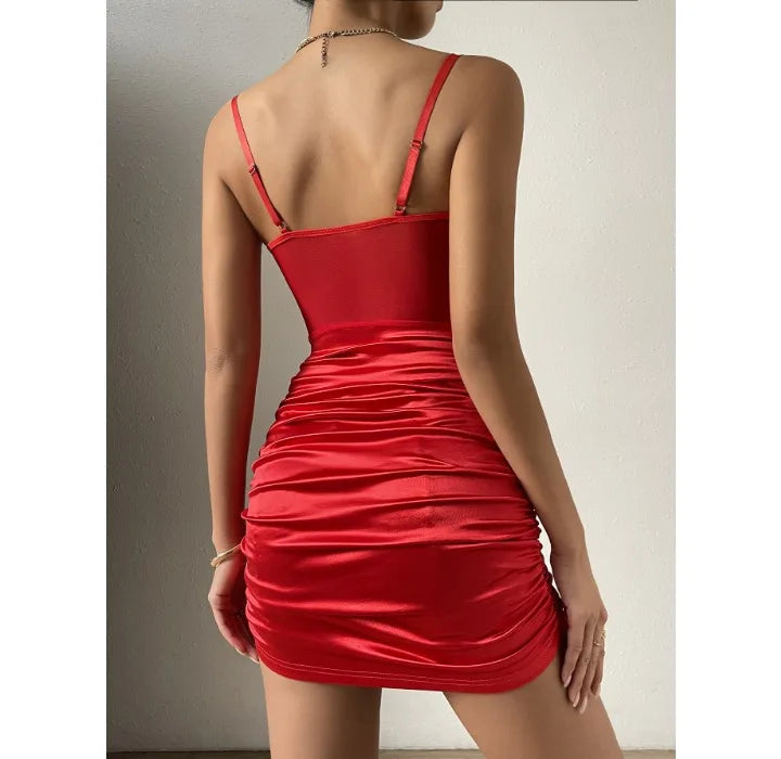 Sleeveless Dress for Woman New Summer 2024 Sexy Lace Pleated Flower Patterned Hip Wrap Skirt Y2k Slim Fit Dresses for Female
