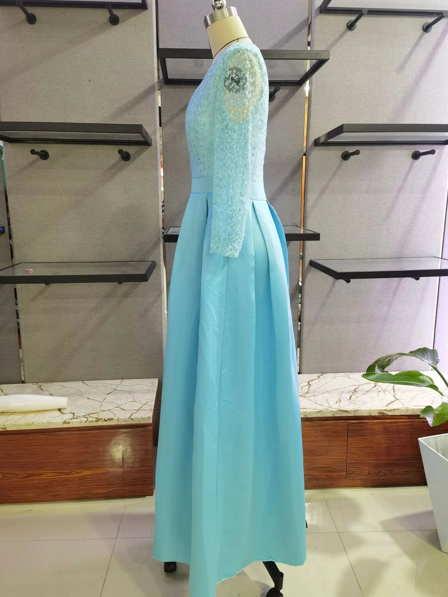 Women's Dress Spring Sexy Slim Lace Stitching Split Dress Women's Fashion Long Sleeve V-neck High Waist Party Formal Dress