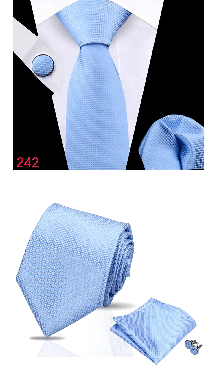 Luxury Plaid Tie For Mens Necktie Handkerchief Pocket Square Cufflinks Set Jacquard Woven Ties Wedding Business Accessories
