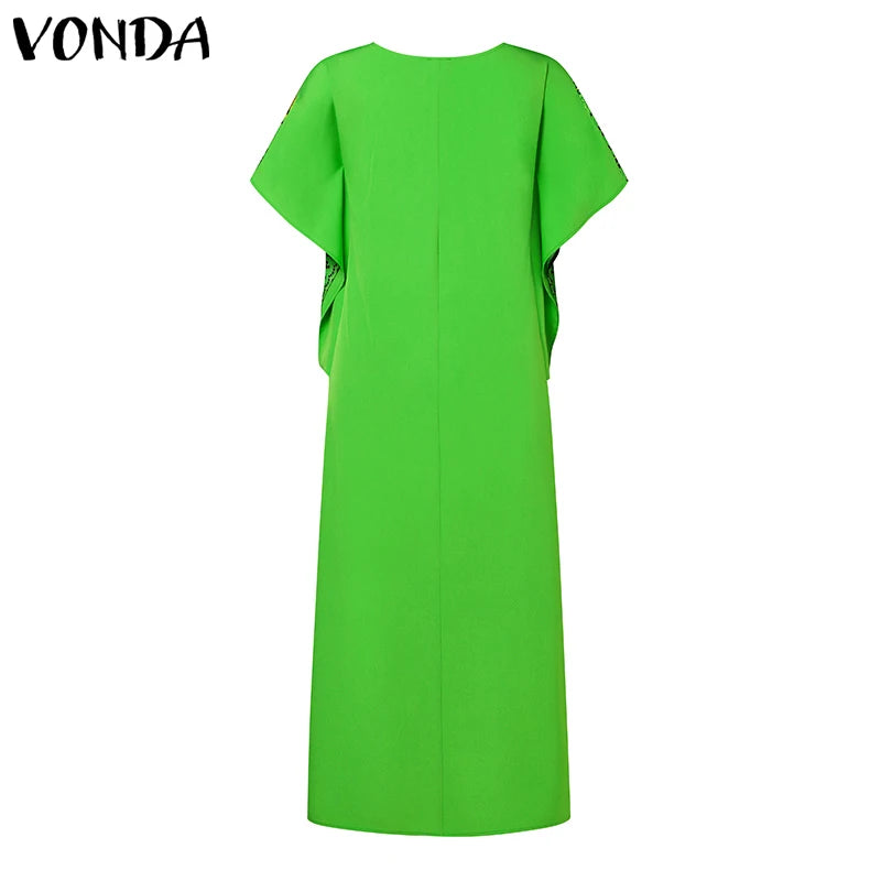Summer Maxi Dress VONDA Sexy Bat-wing Sleeve Party Sundress 2024 Fashion Bohemian Printed Vestidos Casual Robe Oversized