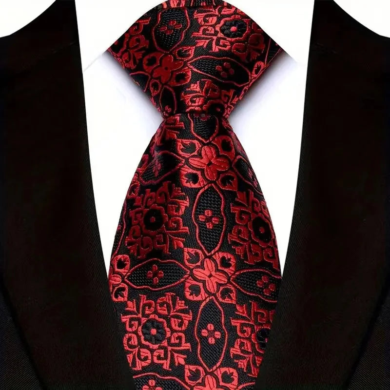 Luxury 8CM Mens Necktie Red Color Solid Stripes Paisley Ties For Man Groom Jacquard Woven Neck Tie For Business Wedding Party