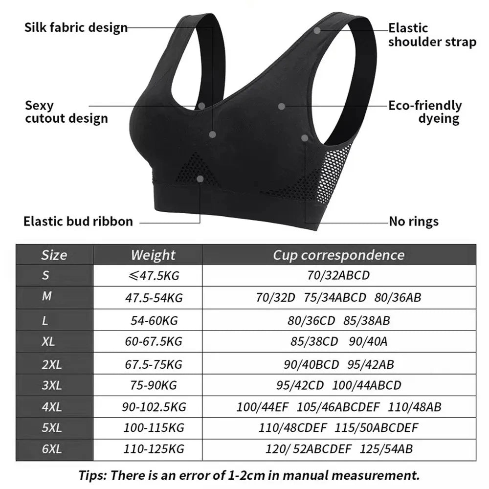 Women's Bra Push Up Seamless Bralette Woman Mesh Hollow Out Breathable Large Size Yoga Running Sports Bras Female Underwear Tops