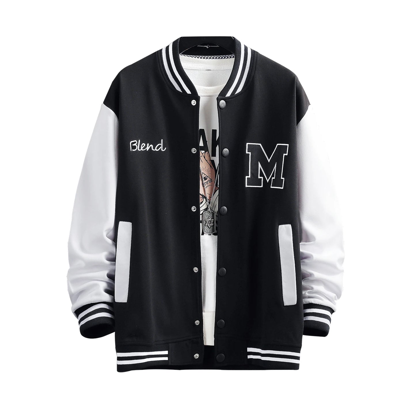 Big M Letter Print Hip Hop Patchwork Baseball Jackets Mens Letter Print Bomber Jackets Men Spring Oversized Streetwear Coats