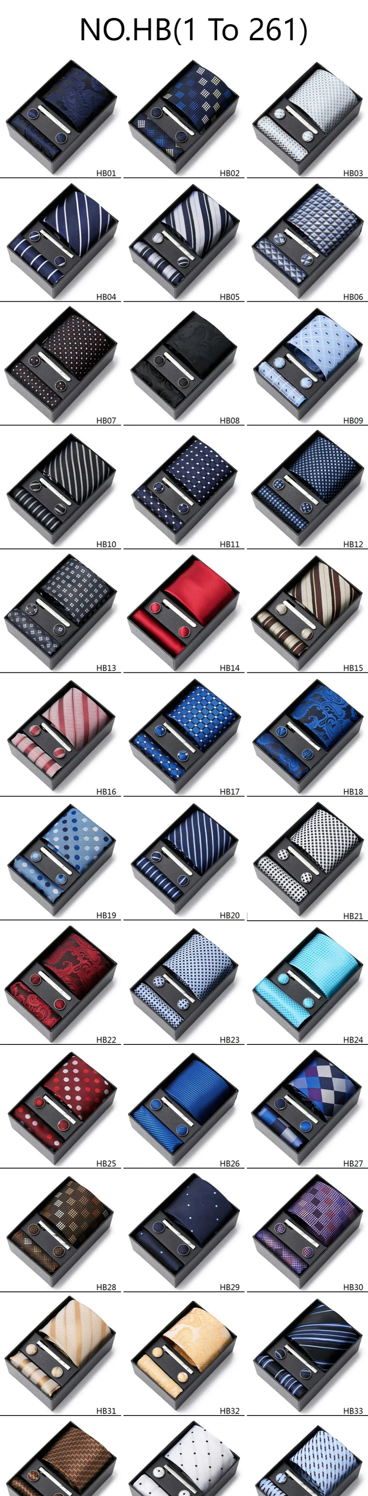 Tie Handkerchief Cufflink Set For Men Necktie Holiday Gift Box Blue Gold Suit Accessories Slim Wedding Gravatas