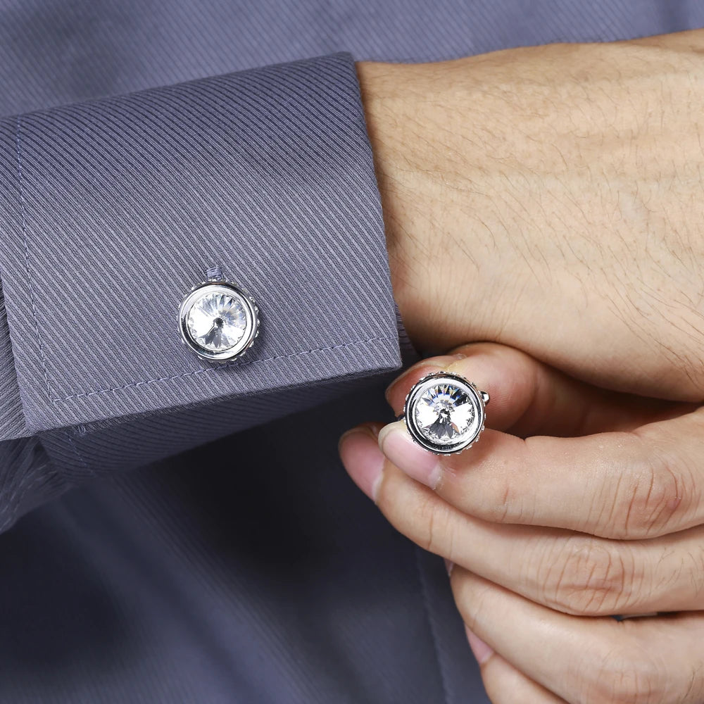 Men's Crystal Shirt Cuff Links Groomsmen Gift for Him Wedding Cufflinks for Men Fathers Husbands and Friends