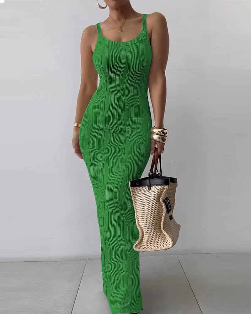Mandylandy Tight Sexy Bodycon Dress Women Summer Slim Fits High Waist Camis Sleeveless Dress High Waist Skinny Long Dresses