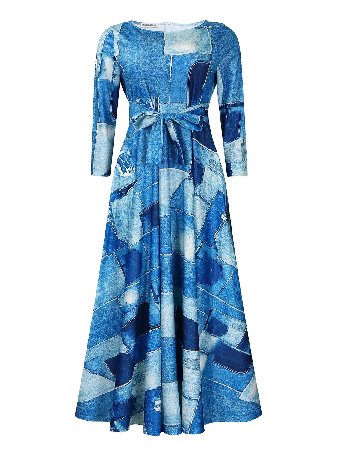 Women's 2024 Autumn New Style Fashionable Elegant Temperament Fashionable Printed Strap Waist Large Skirt Large Size Dress