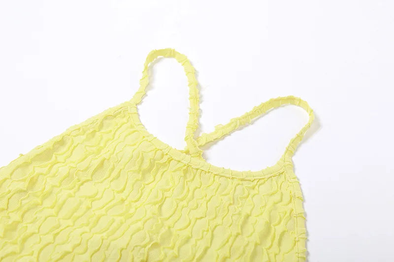 ANJAMANOR Halter Backless Maxi Summer Dresses for Women 2023 Sexy Beach Vacation Outfits Yellow Frilled Slit Long Dress D96-BH26