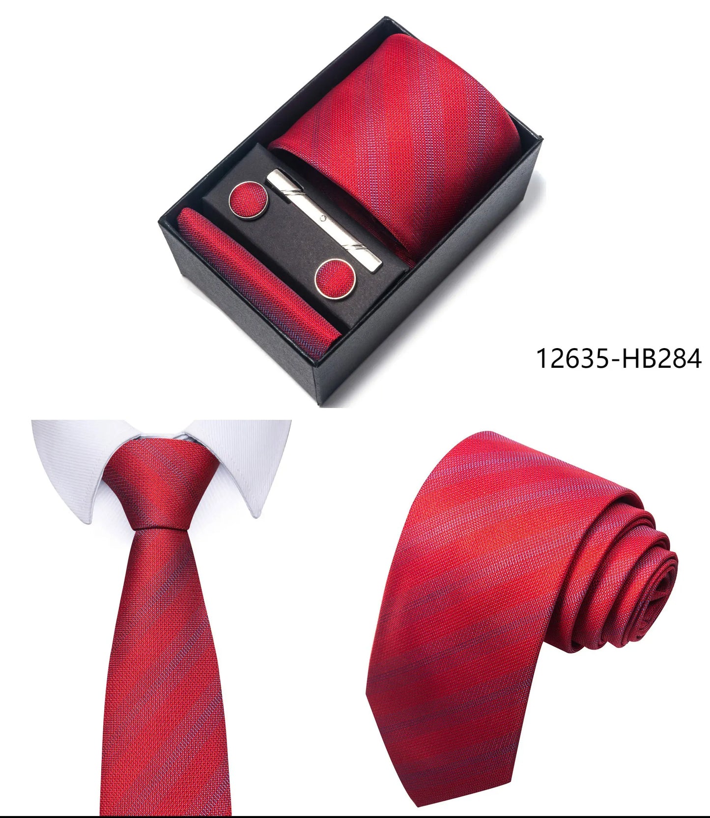 Luxury Brand 8 cm Tie Handkerchief Cufflink Clip Set For Men Wedding Gravata Suit Accessories Holiday Gift Box