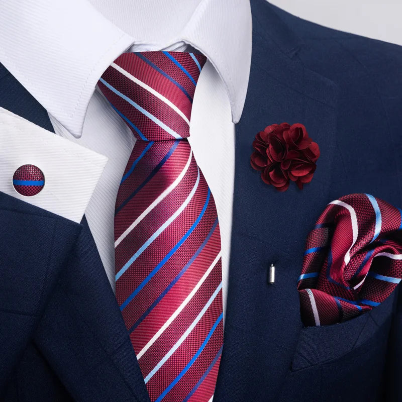 Luxury Mens Ties Floral Black Gold Ties Paisley NeckTie Pocket Square Cufflinks Brooch Set Men's Wedding Party Tie