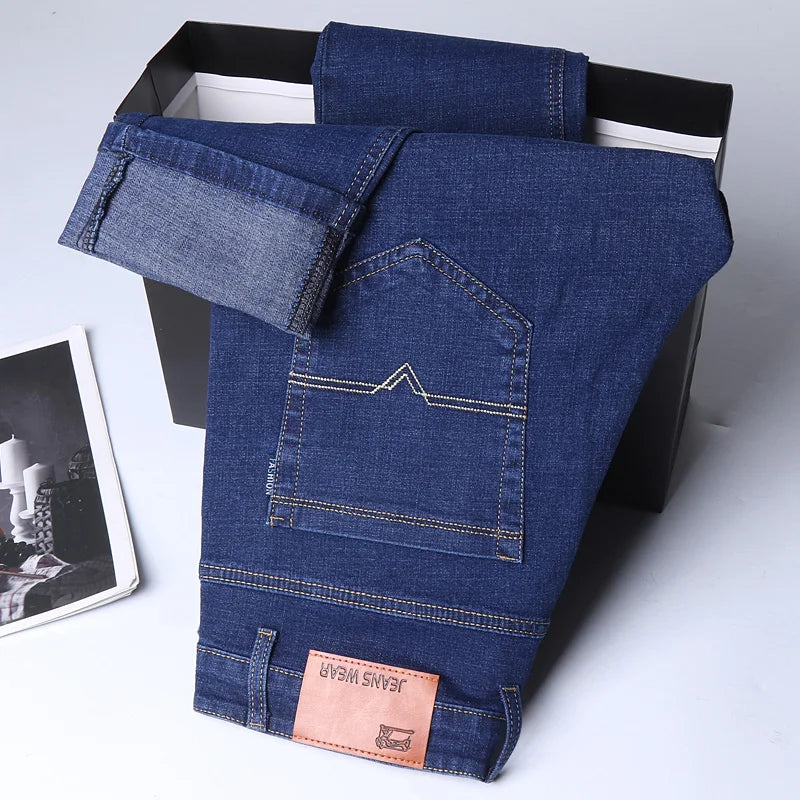 2024 New Stretch Slim Fit Pants Comfortable Soft Business Denim Trousers Male Brand Clothing Men Fashion Straight Jeans 28-40