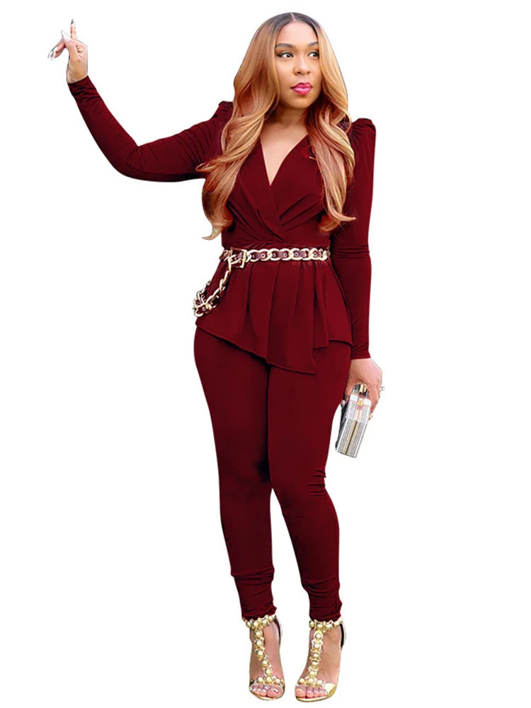 Wmstar Plus Size Two Piece Set Women Clothing Pants Sets Top Leggings Matching Office Lady Fall Clothes