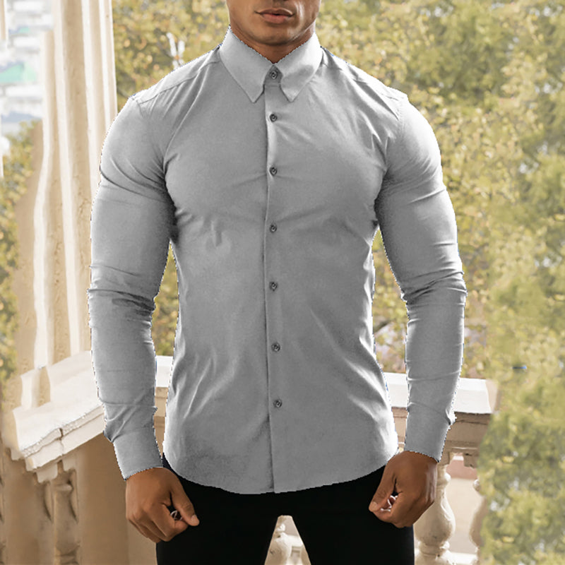 Spring Autumn New Fashion Long Sleeve Shirt Mens Super Slim Fit Luxury Classic Turn-down Single Breasted Business Dress Shirt