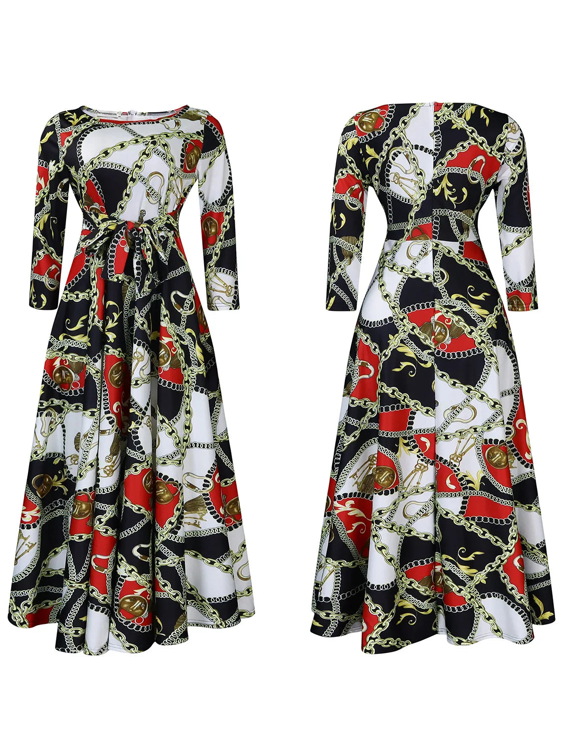 Women's 2024 Autumn New Style Fashionable Elegant Temperament Fashionable Printed Strap Waist Large Skirt Large Size Dress