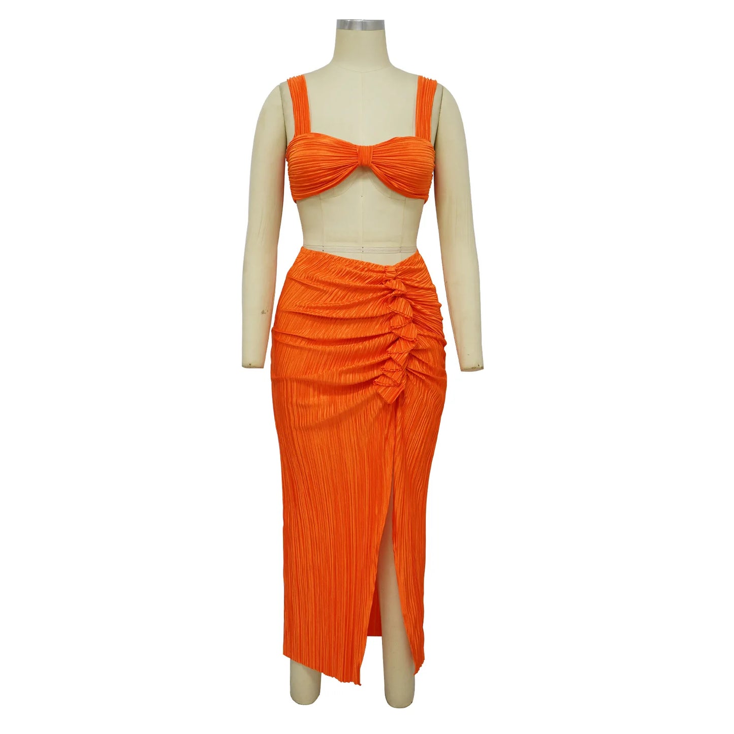 Summer Dresses for Women Two Pieces Set Sexy Backless Halter Top and High Waist Side Slit Pleated Skirt Matching Lady Streetwear