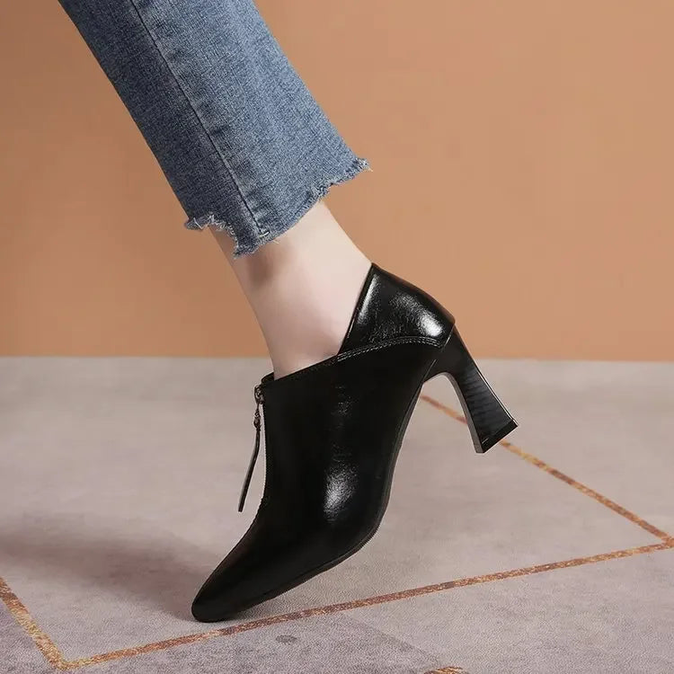 Women Pointed Toe High Heels Shoes Elegant Chunky Dress Shoes Female Spring New Fashion Sandals Design Office Zipper Pumps