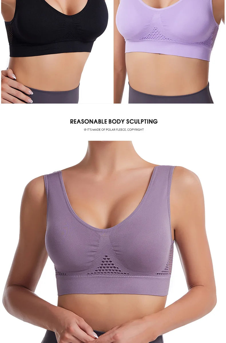 S-7XL Plus Size Grid Air Holes Bra sports without underwire Women's Underwear Shock-proof Yoga Running Brassiere Hollow out Vest