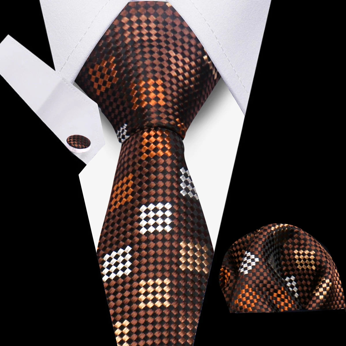 Tie Men Business Necktie Set Classic Plaid Cufflinks Handkerchief For Suit Wedding High Quality 3pcs Ties Sets Formal Gravata