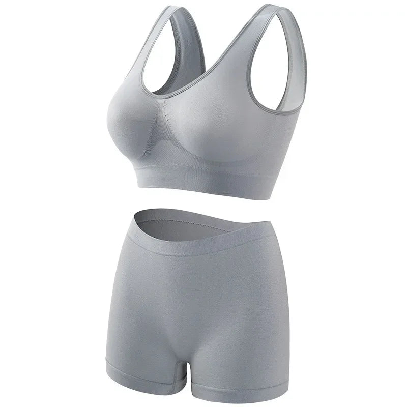Seamless Bra Set Women Low Waist Underwear Female Tanks Bra Top Sexy Boyshort Panties Girls Casual Sports Lingerie Set Intimates