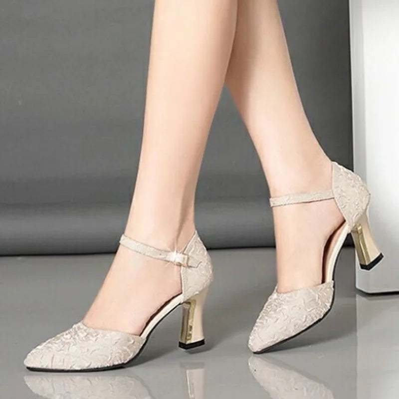 Women Cute Pointed Toe Black Buckle Strap High Heel Shoes Lady Casual Red Comfort Summer Stiletto Heels for Office & Party G6006