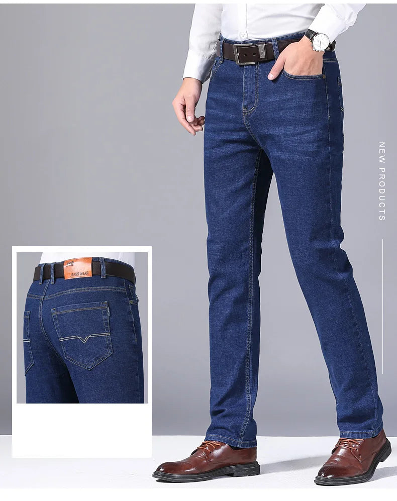 2024 New Stretch Slim Fit Pants Comfortable Soft Business Denim Trousers Male Brand Clothing Men Fashion Straight Jeans 28-40