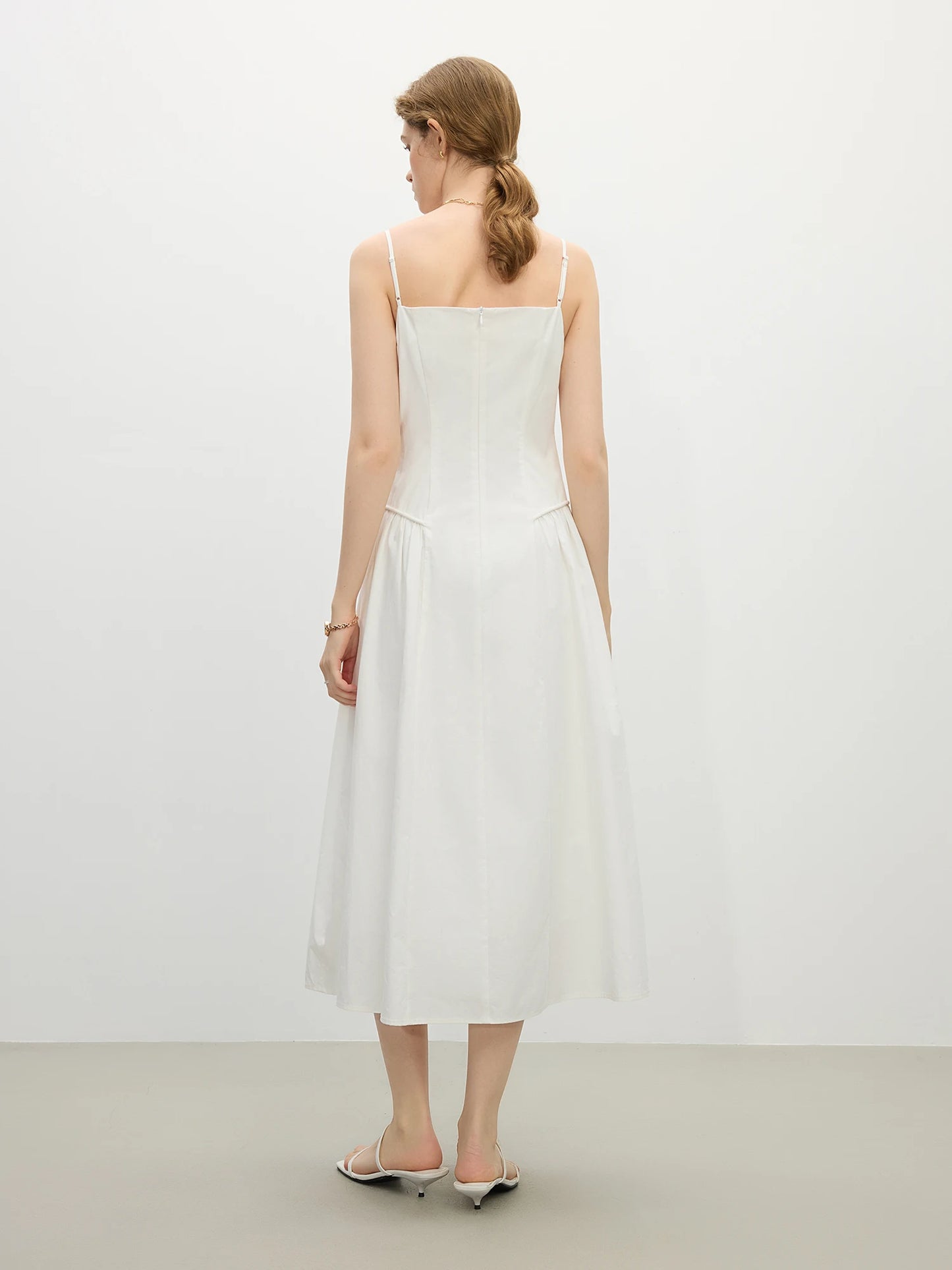 FSLE【4 Colors】Women Spring Strappy Dress 100% Cotton Temperament Simple A-LINE Dresses 2025 Spring White Dress 25FS11073